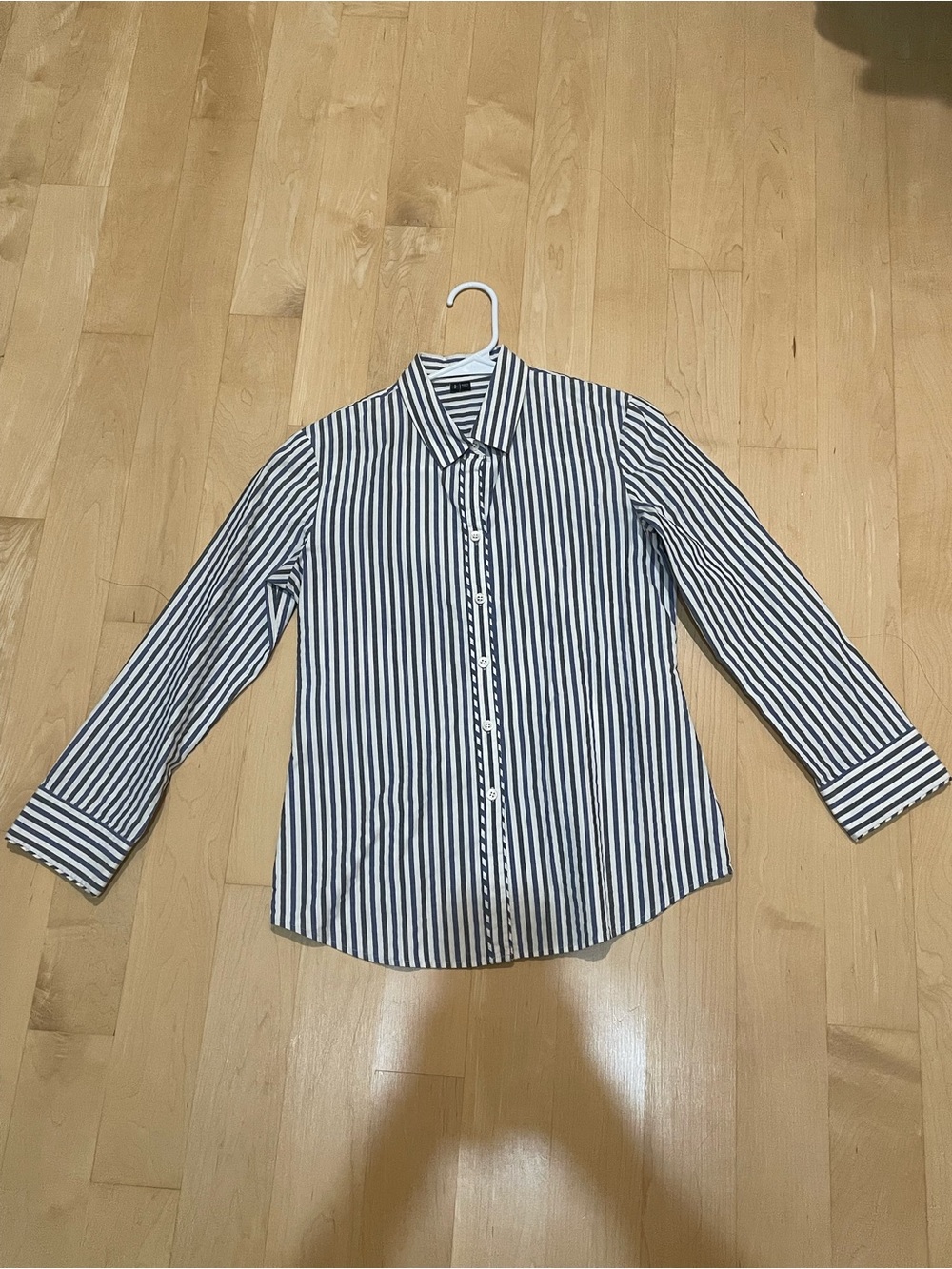 Theory Navy and White Vertical Stripe Button-Down Shirt
